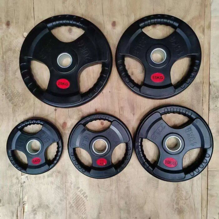3-hole Black Rubber Coated Gym Bumper Plate - Image 4