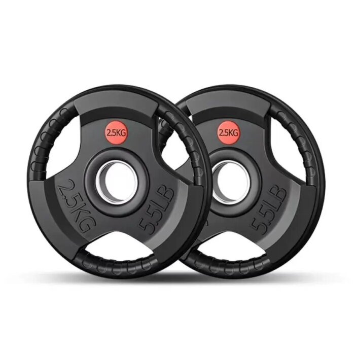 3-hole Black Rubber Coated Gym Bumper Plate - Image 3