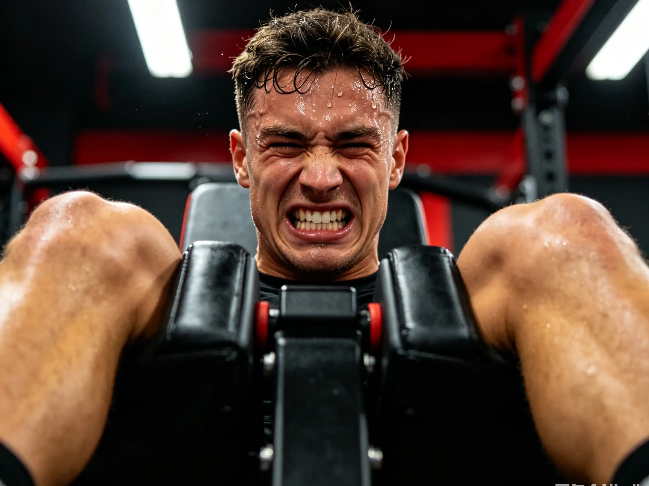 person grimacing during painful exercise