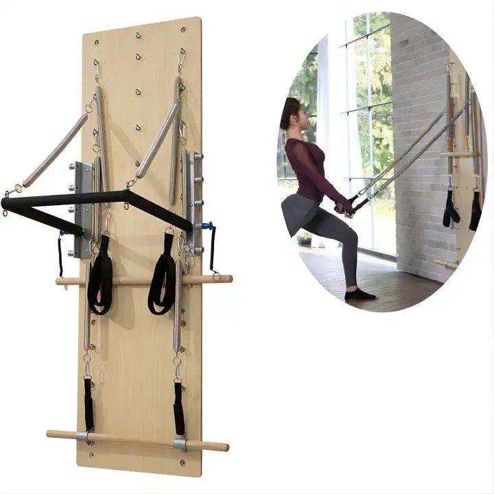 Wood Pilates Wall Unit with 8 Piano Wire Springs for Home & Studio Use