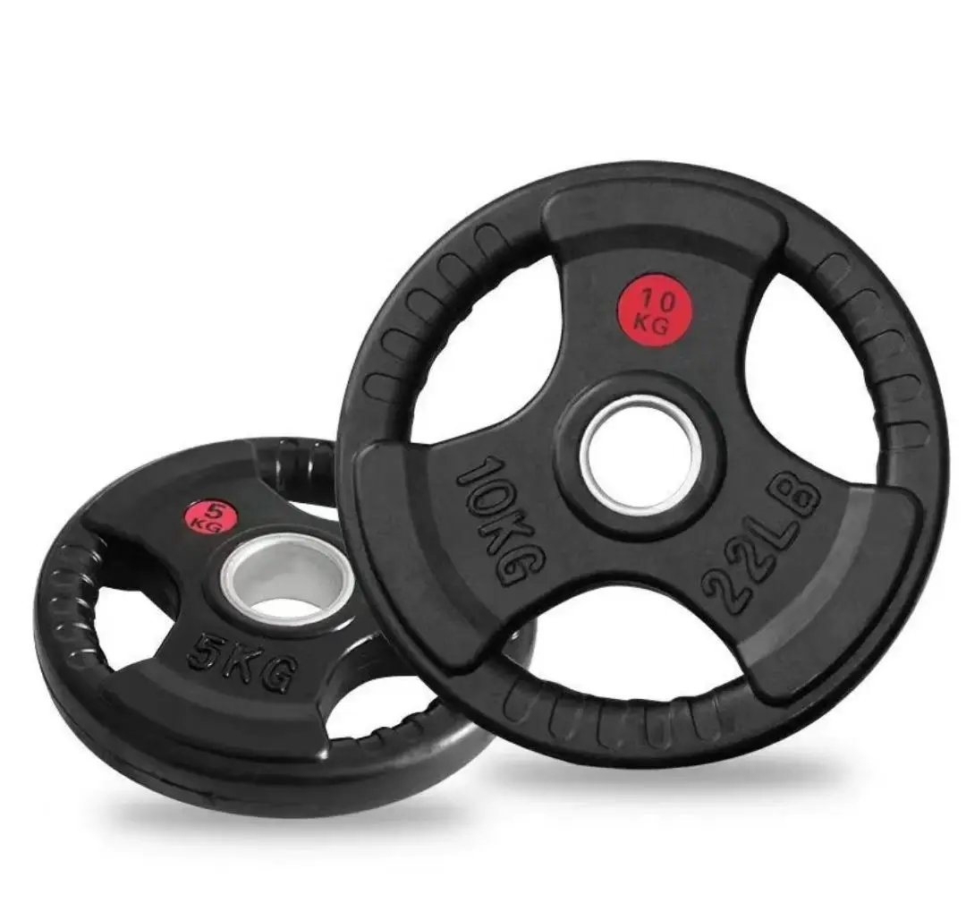 Three Holes Weight Plates with Non-slip Coating for Commercial Gym Strength Training
