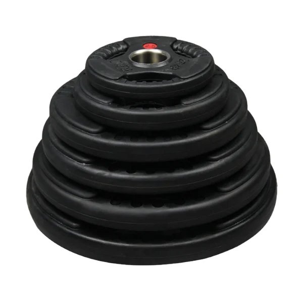 3-hole Black Rubber Coated Gym Bumper Weight Plate with Non-slip Surface for Strength Training