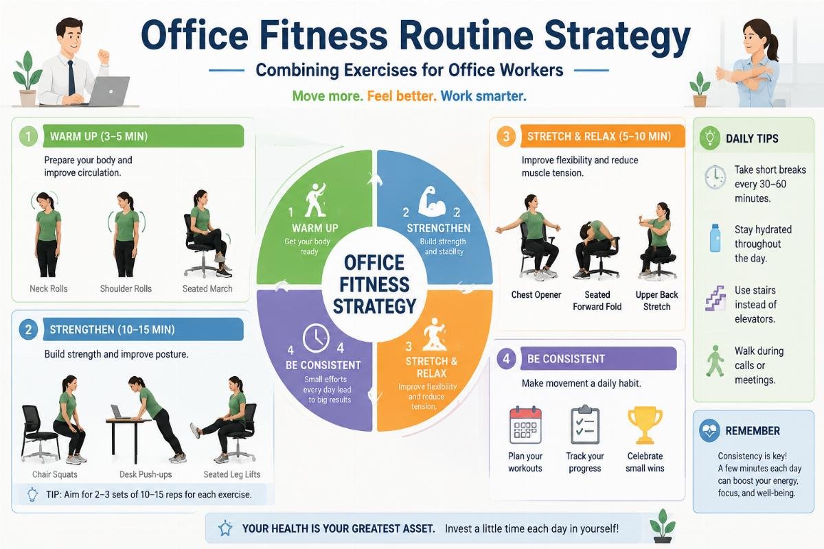 Combining exercises for office workers Office fitness routine strategy