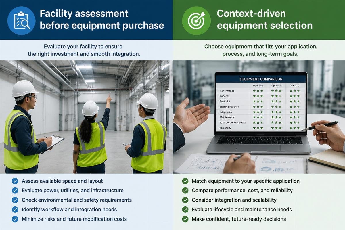 Context-driven equipment selection Facility assessment before equipment purchase