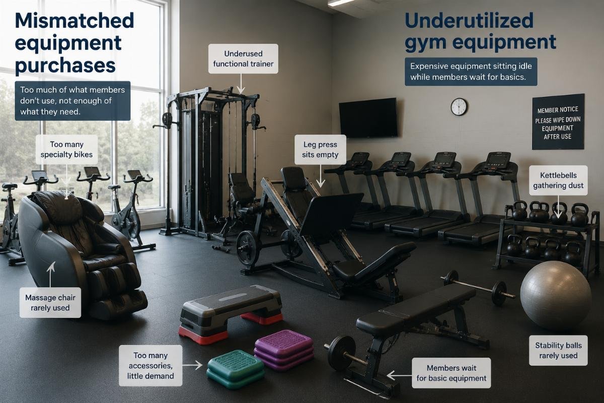 Underutilized gym equipment Mismatched equipment purchases