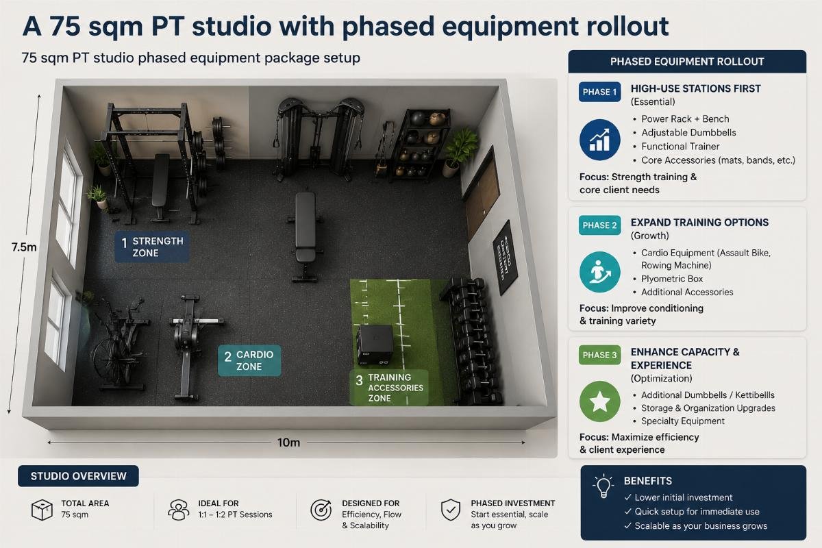 How to Design 50-80sqm PT Studio Layout from China Fitness Suppliers