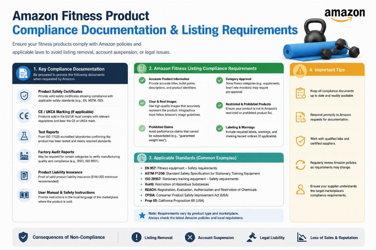 Amazon fitness listing compliance requirements Amazon fitness product compliance documentation