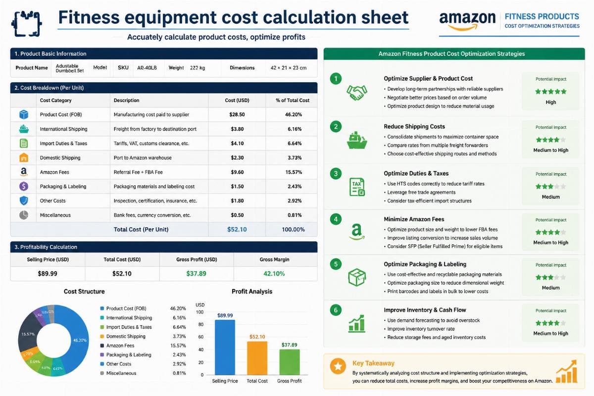 Amazon fitness product cost optimization strategies Fitness equipment cost calculation sheet