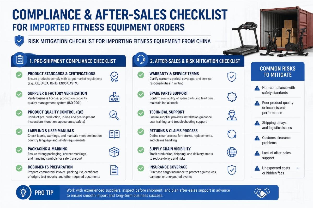 Risk mitigation checklist for importing fitness equipment from China Compliance and after-sales checklist for imported fitness equipment orders