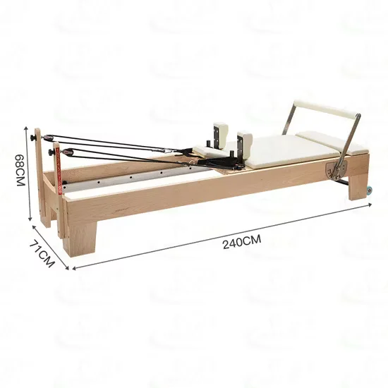 Commercial White Beech Wood Pilates Reformer Bed for Studio