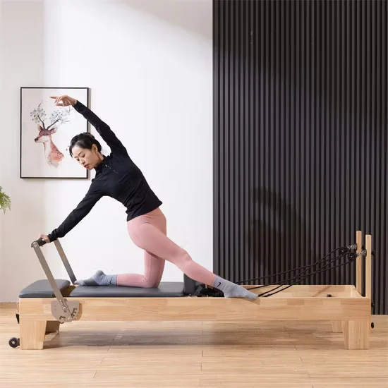 Commercial Wood Pilates Reformer Beech Maple Timber Machine Bed for Studio