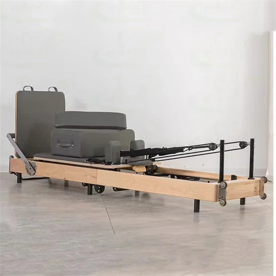 Foldable Pilates Reformer with Tower for Home Use Studio Wood