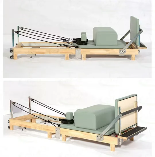 Wood Pilates Reformer Foldable Home Use with Accessories